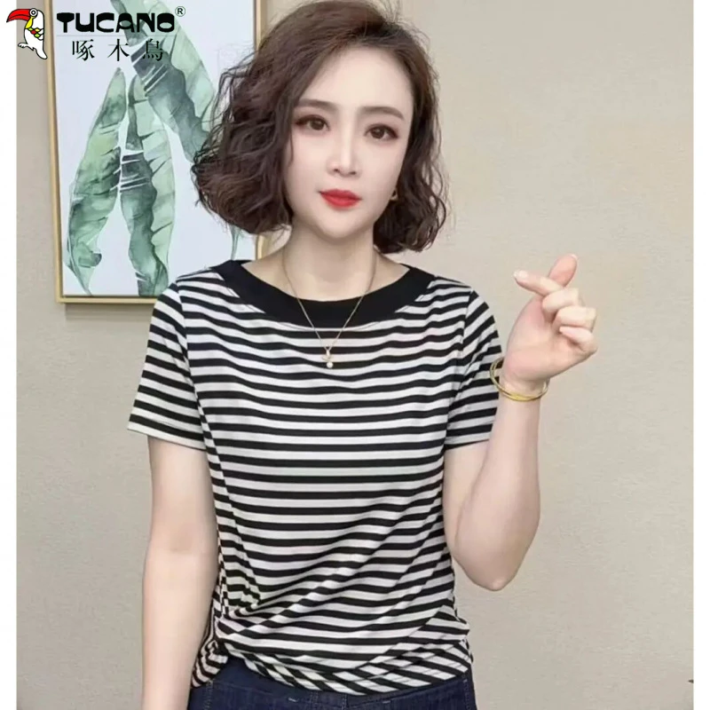 【洋气减龄】2025夏季新品时尚洋气百搭气质减龄显瘦短袖女T恤圆领