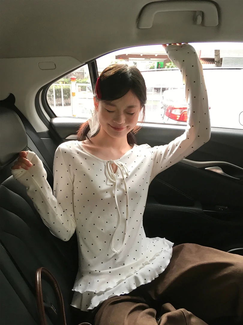 白色波点花边加绒内搭打底衫秋冬修身辣妹显瘦长袖T恤小上衣#8313