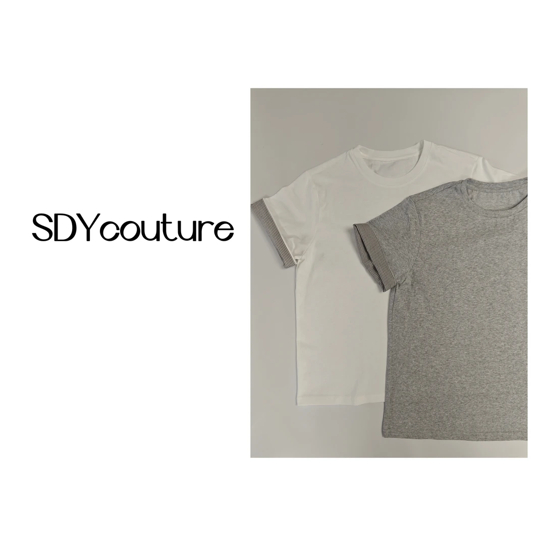 SDY/高级感简约拼接条纹袖口设计百搭短袖T恤
