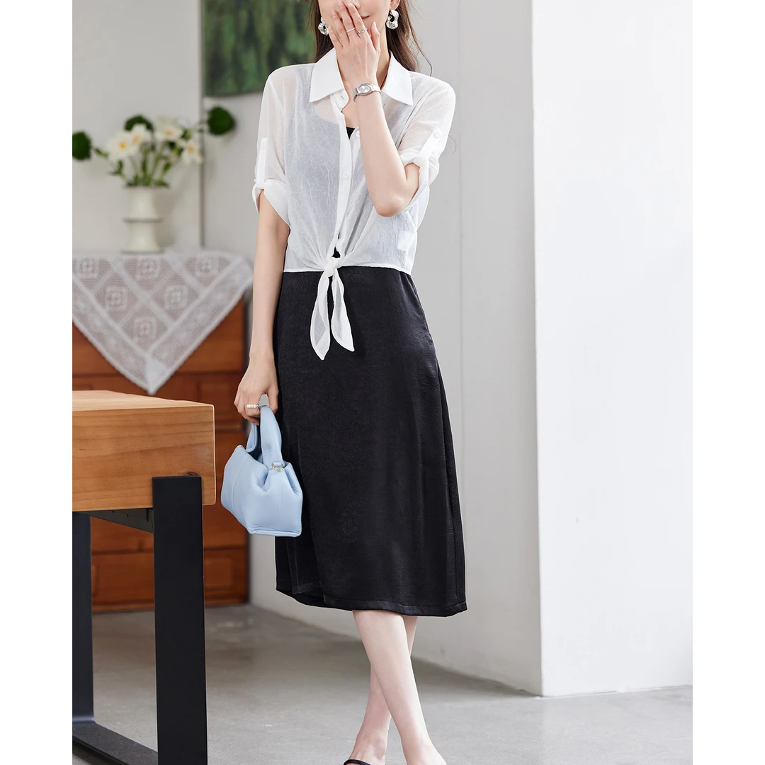 通勤时尚气质套装女2025夏季新款简约衬衫双肩带吊带裙两件套