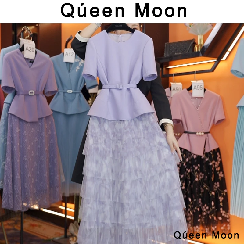 编码A60【QúeenMoon】经典轻奢百搭气质连衣裙拼接长裙 (定制女装)