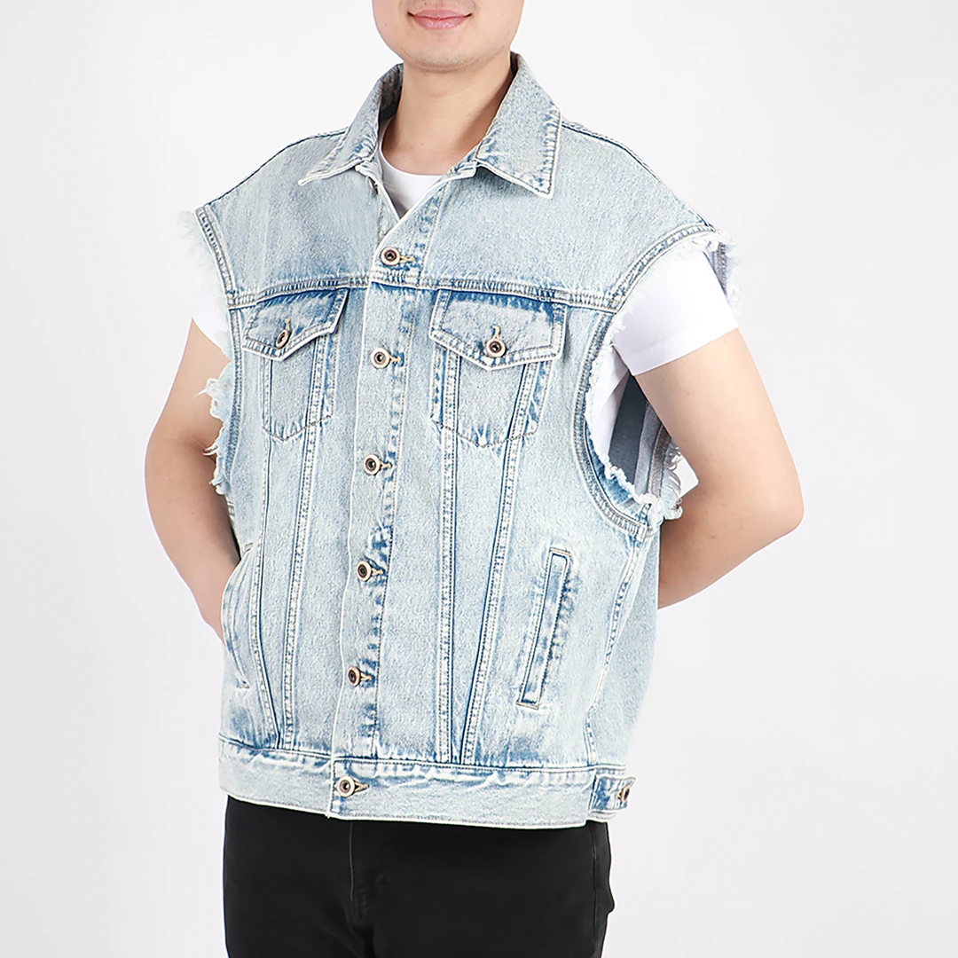 2025年男士春季新款Polo领无袖宽松时尚休闲牛仔马甲上衣LJ810M