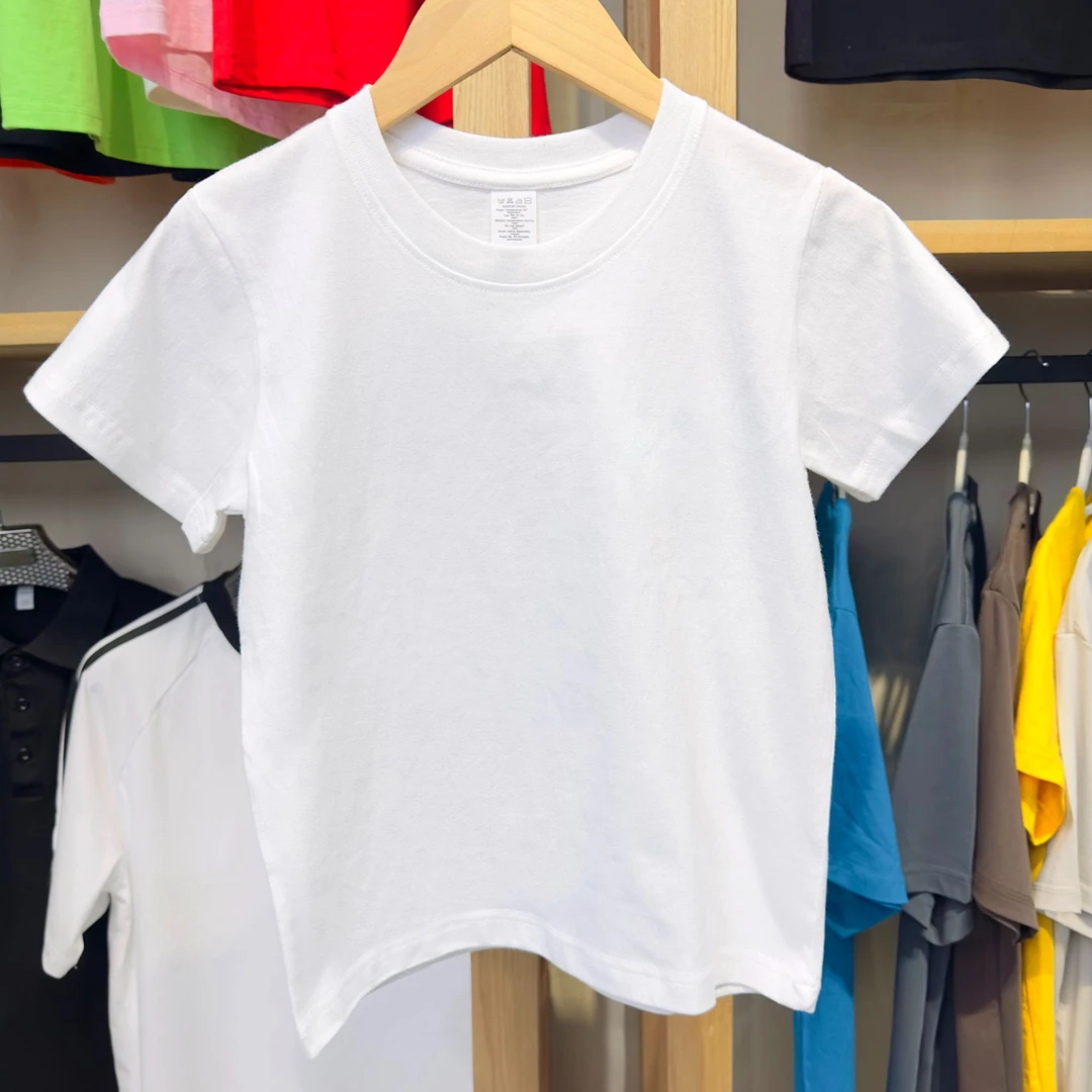 儿童纯白t恤定制班服幼儿园短袖上衣打底衫男女童装纯棉白体恤衫