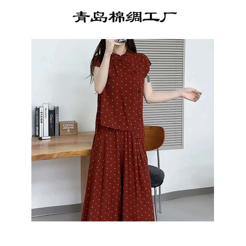 【国潮复古】新中式旗袍百搭显瘦棉绸套装-FC6198