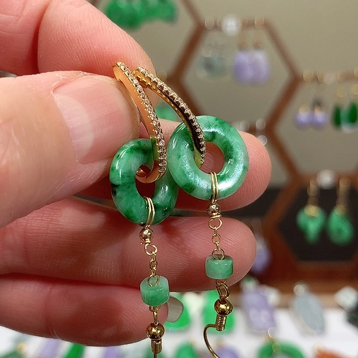 银S925镶嵌翡翠耳饰天然