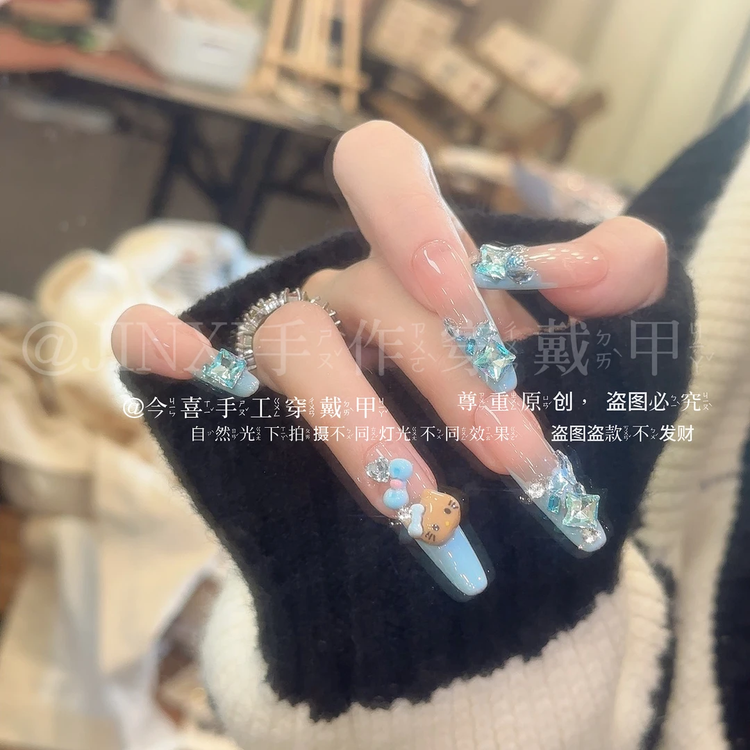 海盐kitty&知上落春夏爆闪纯欲冰透玻璃珠纯手工穿戴甲