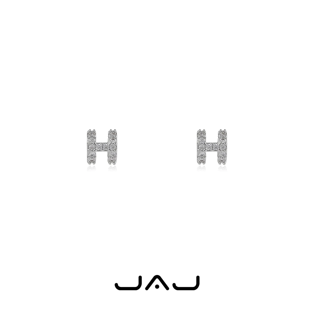 JAJ 铜合金合成锆石耳饰 小H耳钉简约小众字母小耳环中性风耳饰品