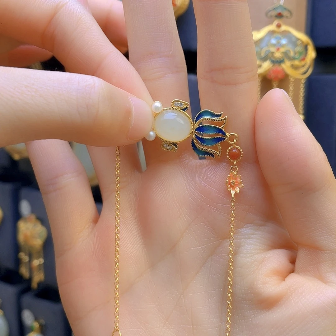 和田玉手链银S925镀金镶嵌