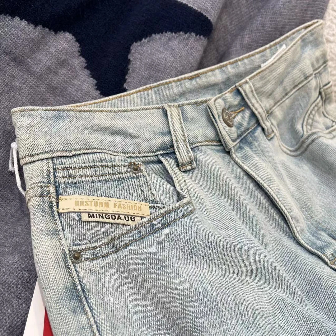 W00705窄版牛仔裤女2024新款高腰直筒（扣眼已开裤脚挽起介意勿拍