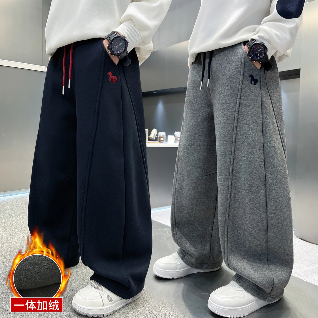 男童加绒裤子秋冬长裤2025新款中大童一体绒冬装卫裤运动男孩潮酷