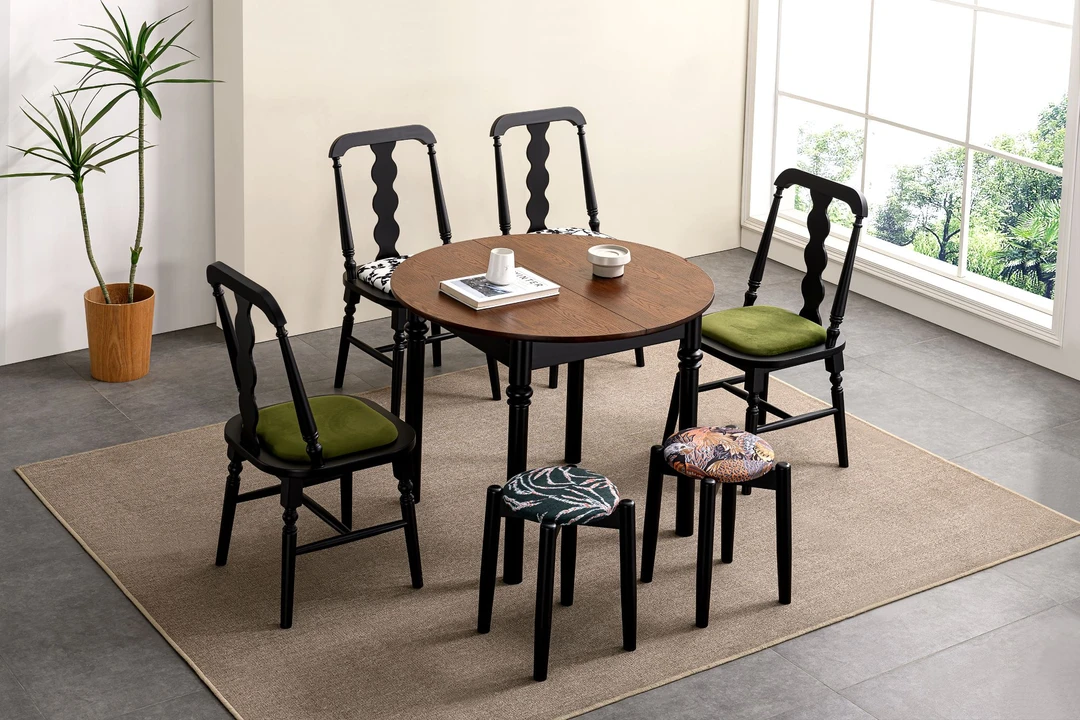 中古风折叠圆桌白蜡木纯实木原木餐桌阳台桌客厅餐厅家用桌