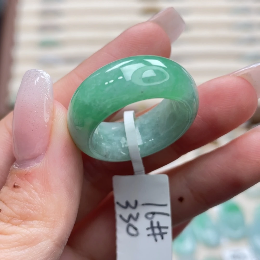 翡翠未镶嵌戒圈a39钢圈16白底青乌鸡飘花墩墩