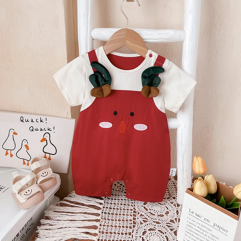婴儿夏装宝宝薄款短袖包屁衣服夏季新生儿超萌卡通小鹿三角哈衣夏