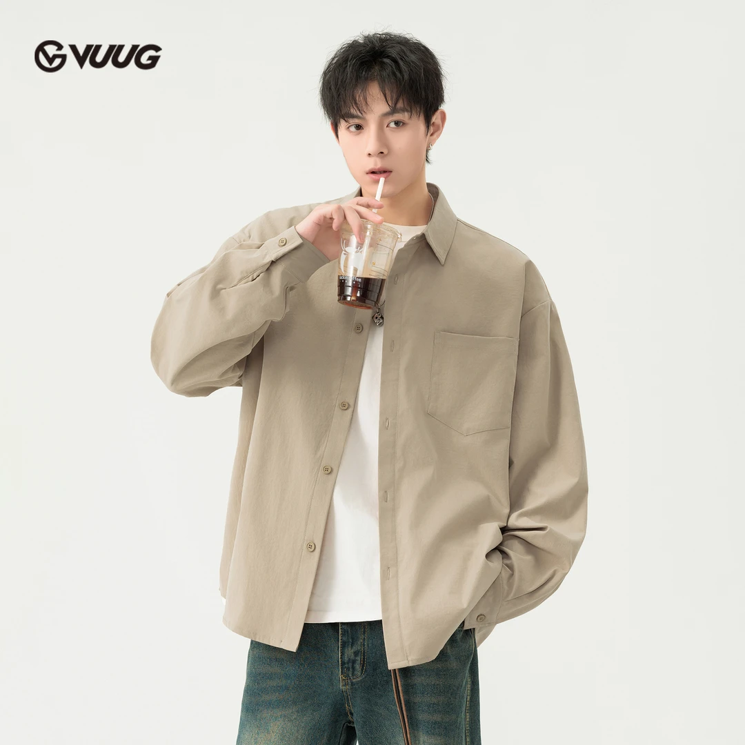 卡其色衬衫外套男款长袖春秋夏季日系复古宽松休闲性冷淡风衬衣服