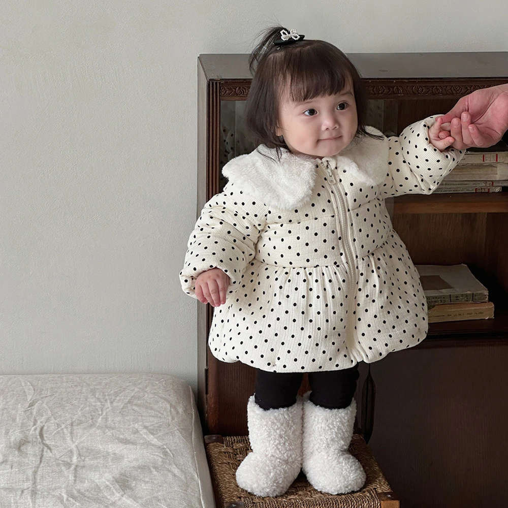 2025年冬季婴幼儿韩版外套可爱波点外出服女小童洋气棉服加厚保暖