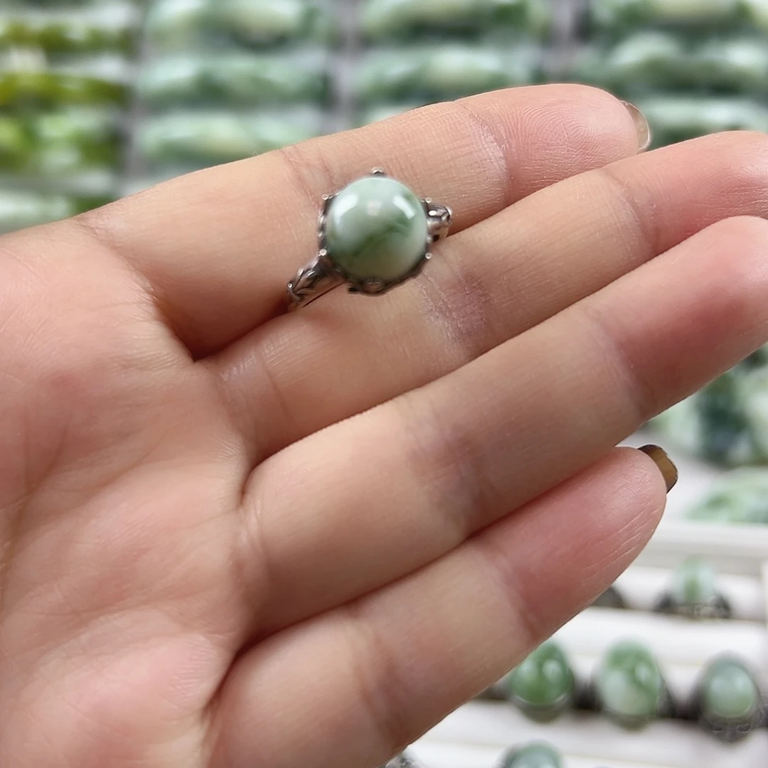 蛇纹石玉银S925镶嵌戒指