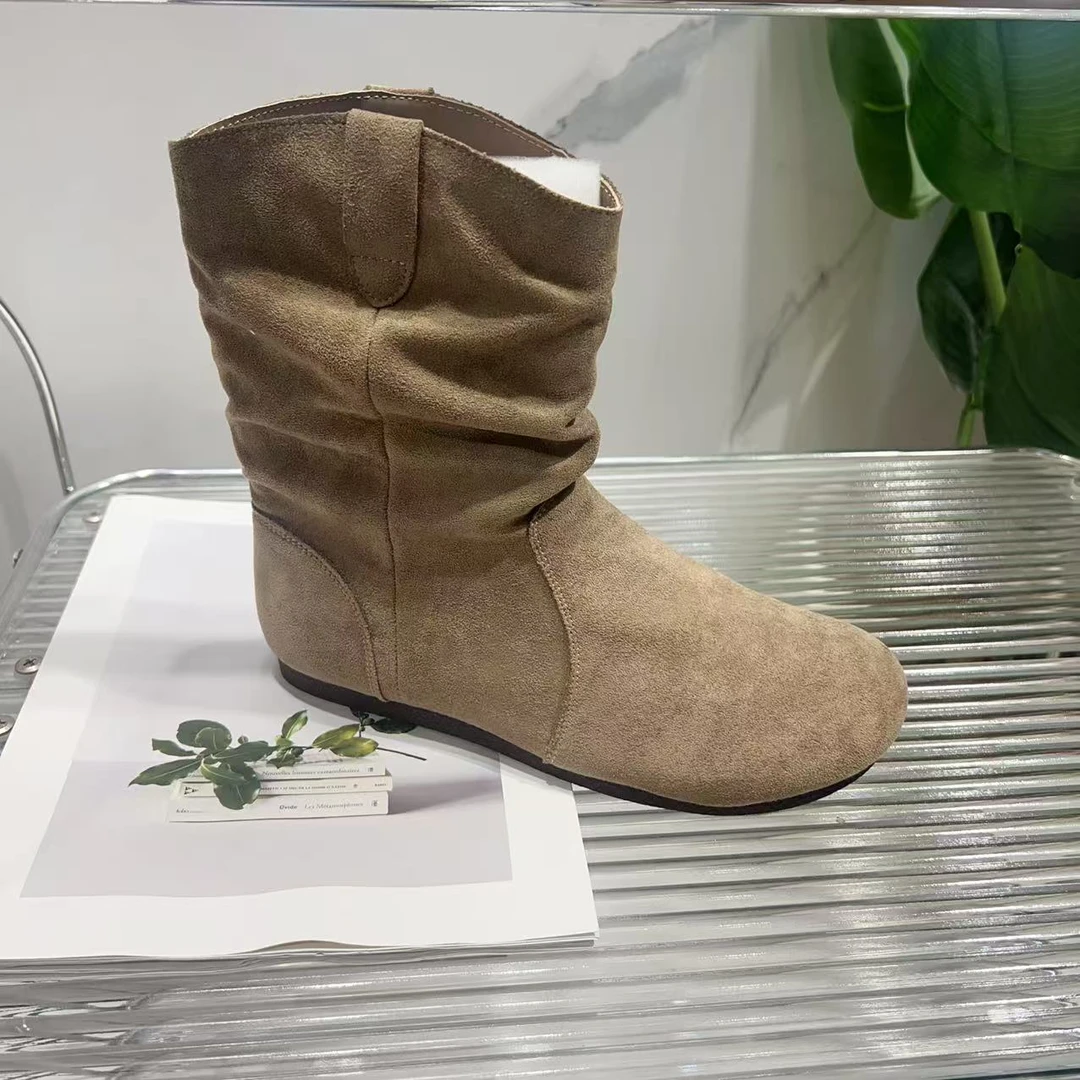 新款春秋季配裙中筒美拉德早秋软底堆堆短靴810(加绒)