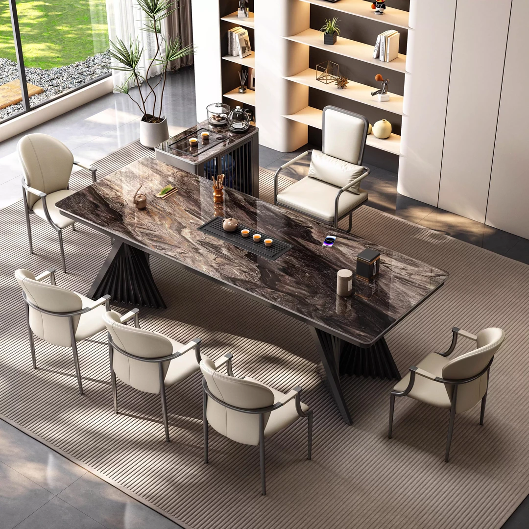 轻奢岩板茶桌茶台一整套简约现代办公客厅烧水壶一体茶桌椅套装