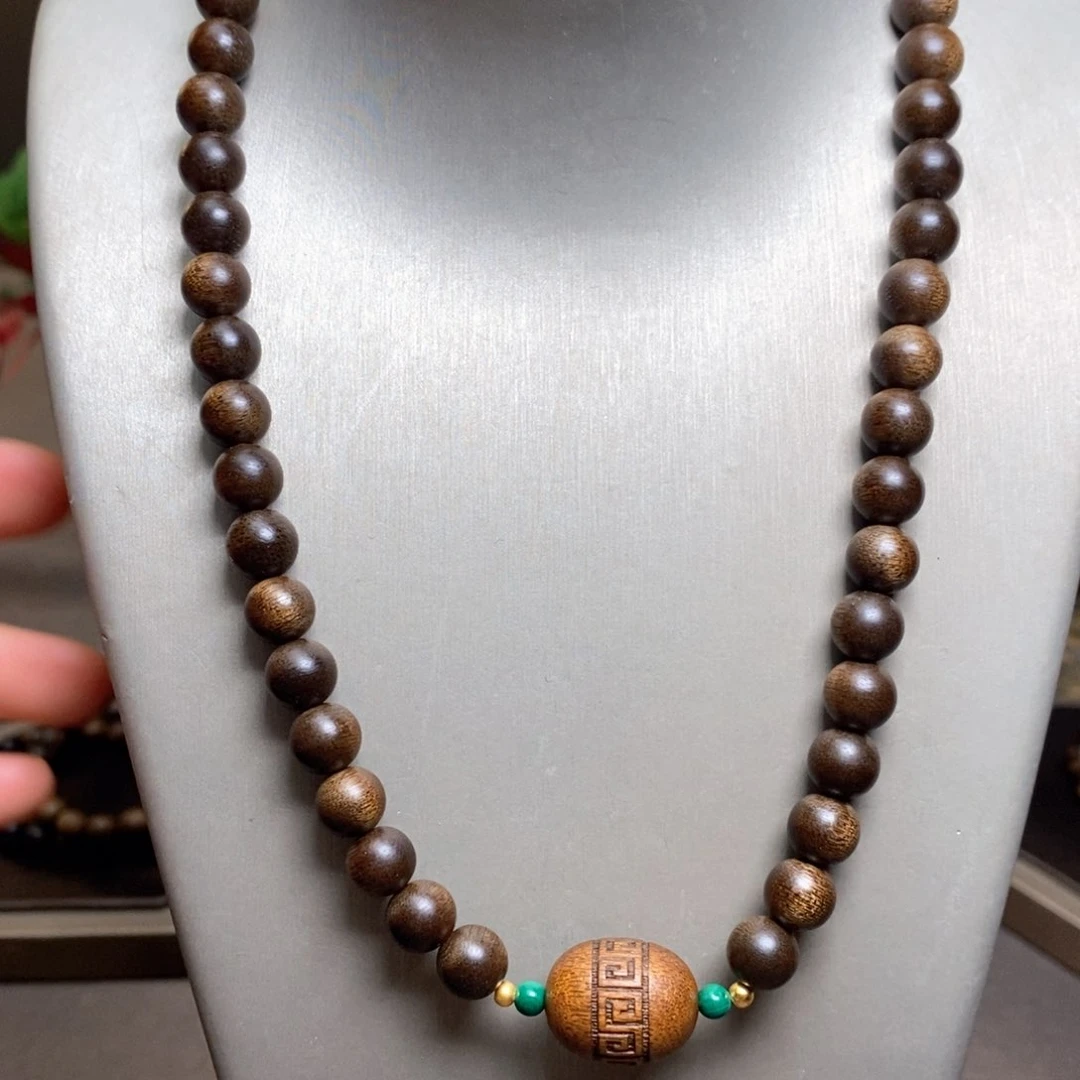 沉香手串越南芽庄紫棋08➕富森红土枣珠沉香木雕设计