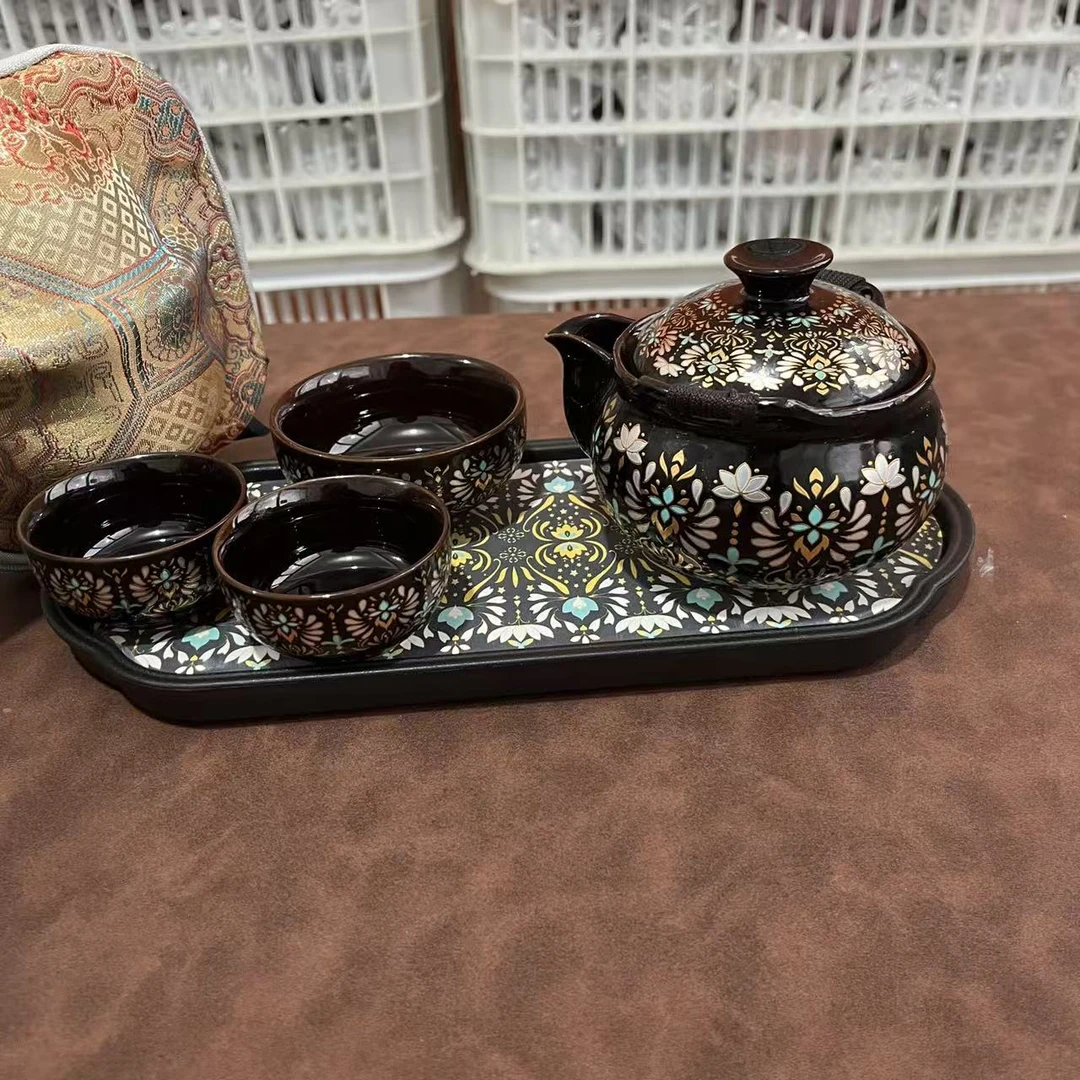 KKB008E乌金釉旅行茶具适合户外家用泡茶手工轻奢复古陶瓷泡壶