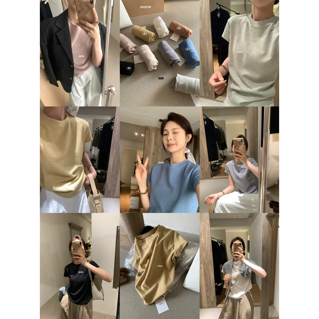 美树 春上新！【Hers】简约基础百搭高品质方格纹短袖T恤  20321#