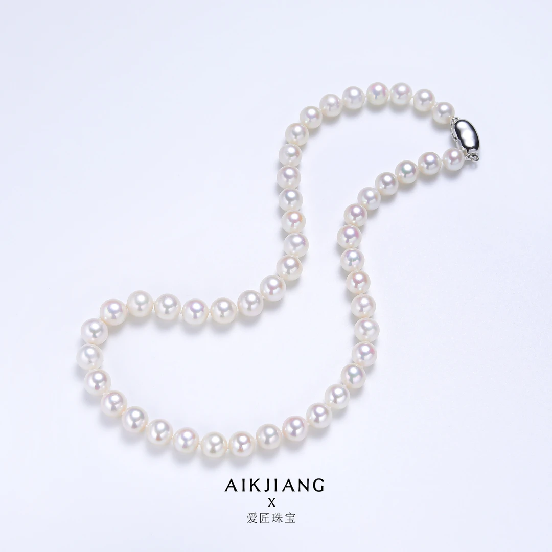 AIKJIANG/爱匠【性价比】丝绸光淡水无核珍珠项链8-10mm赠耳钉