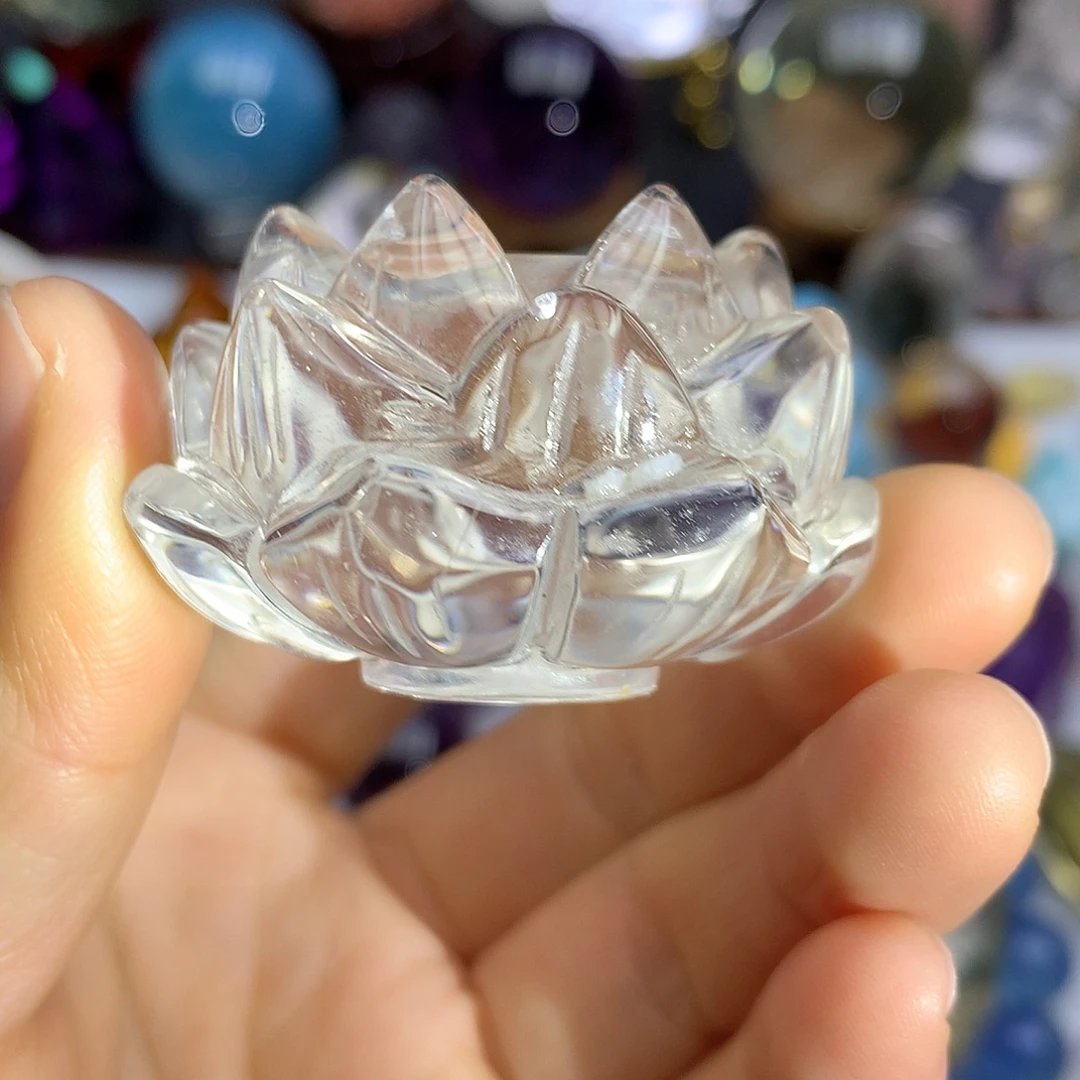 水晶未镶嵌珠宝半成品净透体白水晶莲花摆件