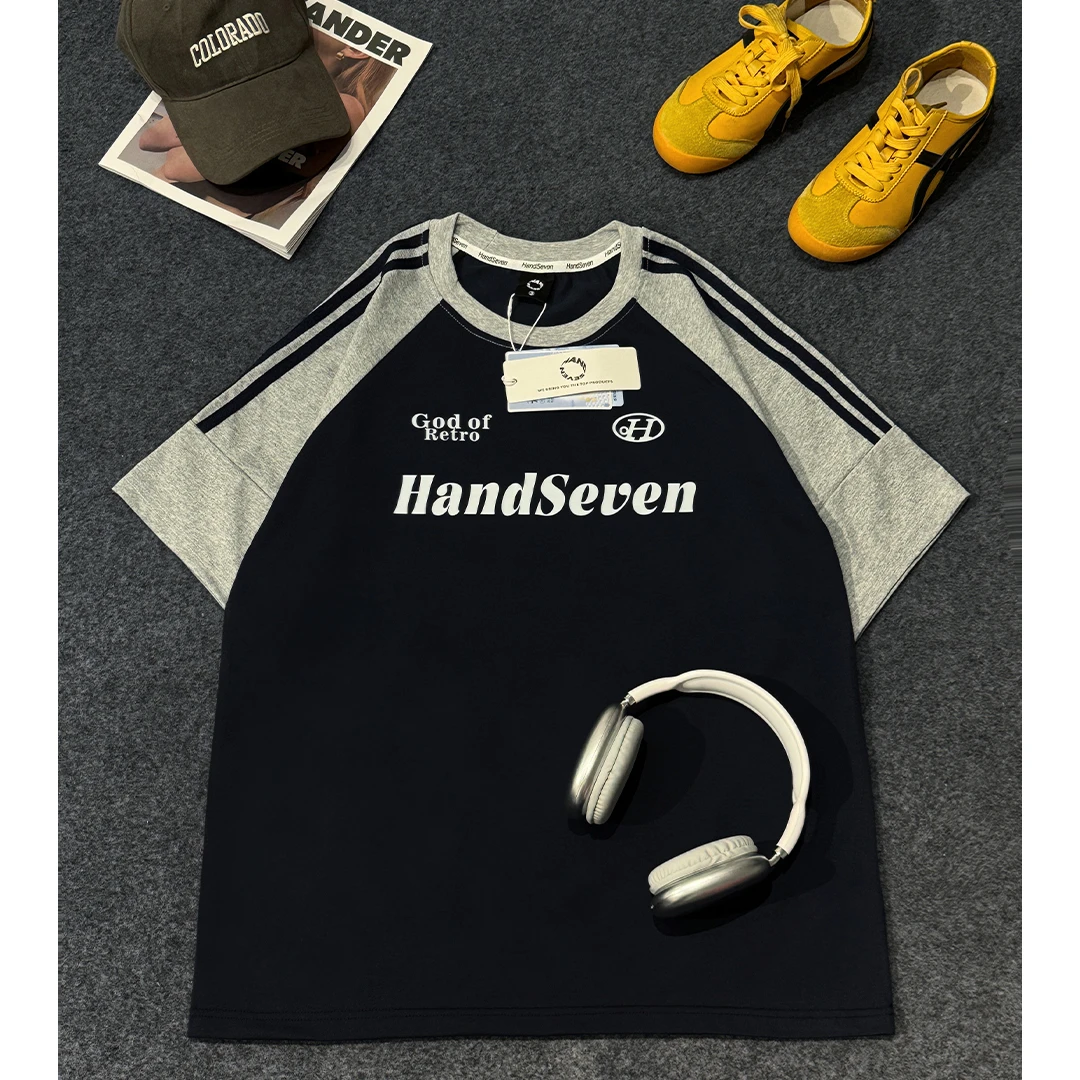 HandSeven重磅潮牌字母高街插肩印花运动美式时尚打底t恤