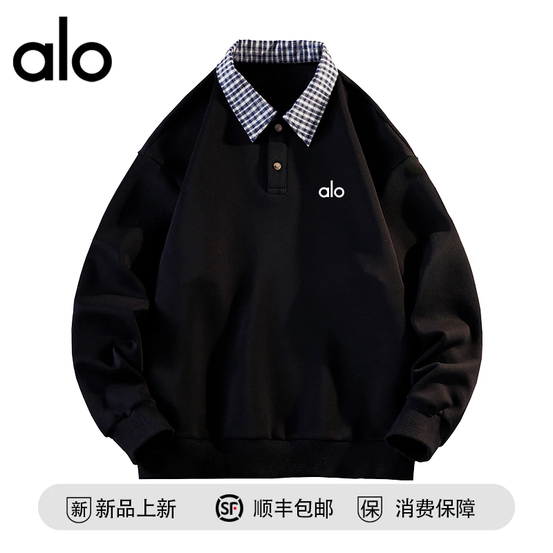 【官方奥特莱斯】品牌折扣 美式复古格子学院风假两件polo领卫衣男