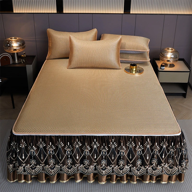 夏季藤席床裙床笠式冰丝席床罩床套折叠拆洗脱卸凉席三件套可水洗