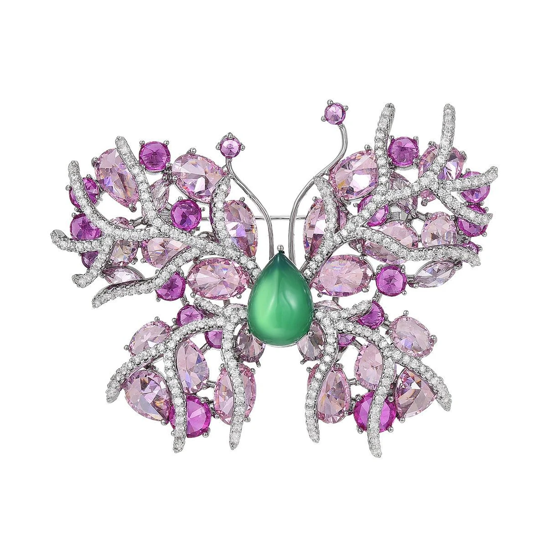 铜合金锆石胸针 32902轻奢重工蝴蝶胸针高档设计感粉钻锆石百搭