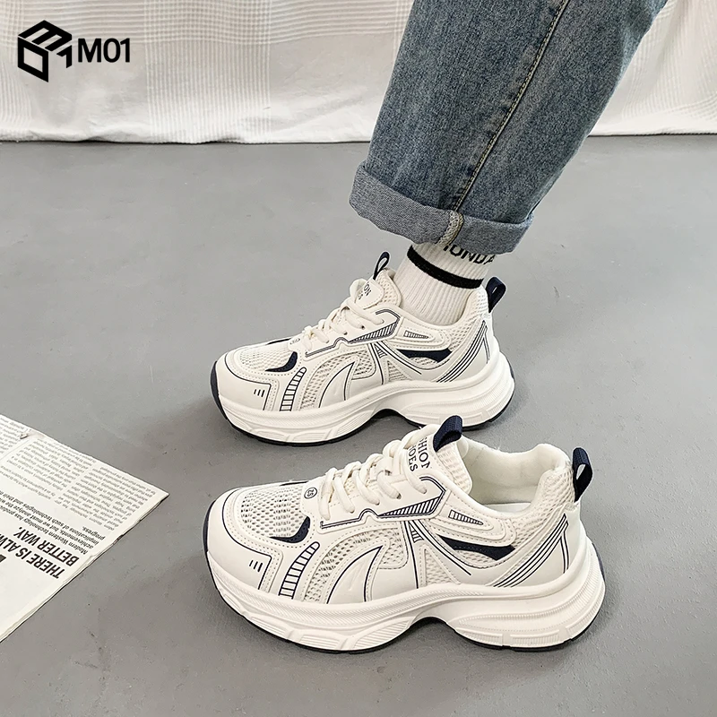 M01网面老爹鞋女2025年夏季薄款透气百搭休闲厚底增高轻便运动鞋