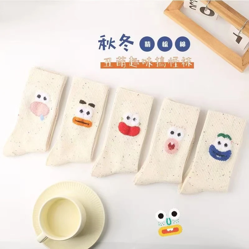 新年爆款点点纱女袜可爱卡通长筒袜春秋保暖透气吸汗中筒袜子