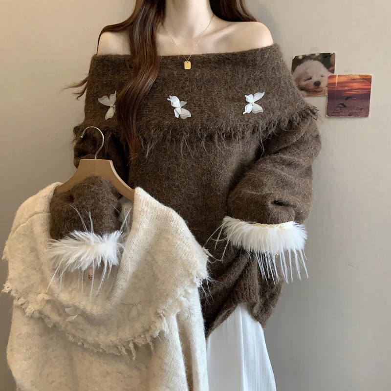 大码女装2025秋冬韩版软糯慵懒重工蝴蝶毛衣胖妹妹遮肚针织上衣