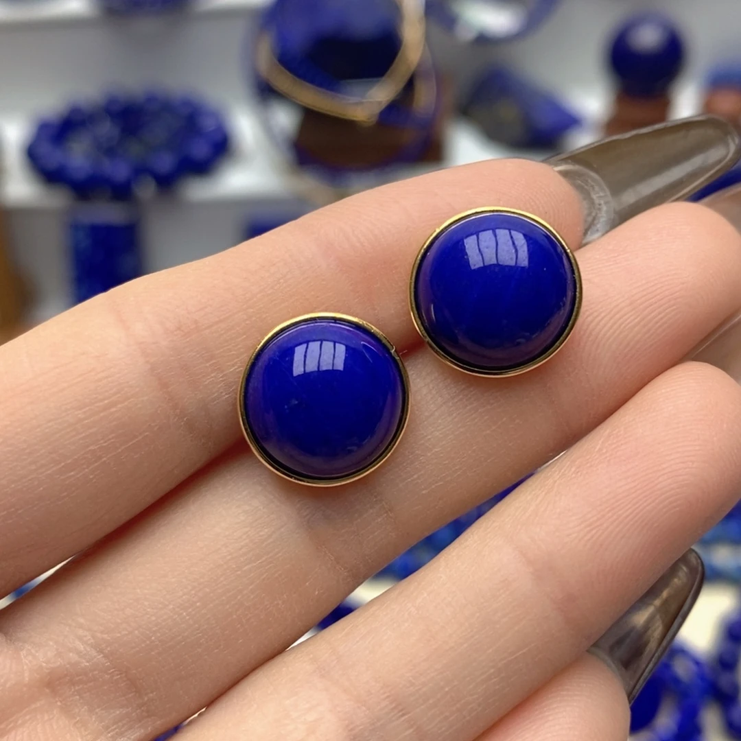 青金石银S925镀金镶嵌耳饰