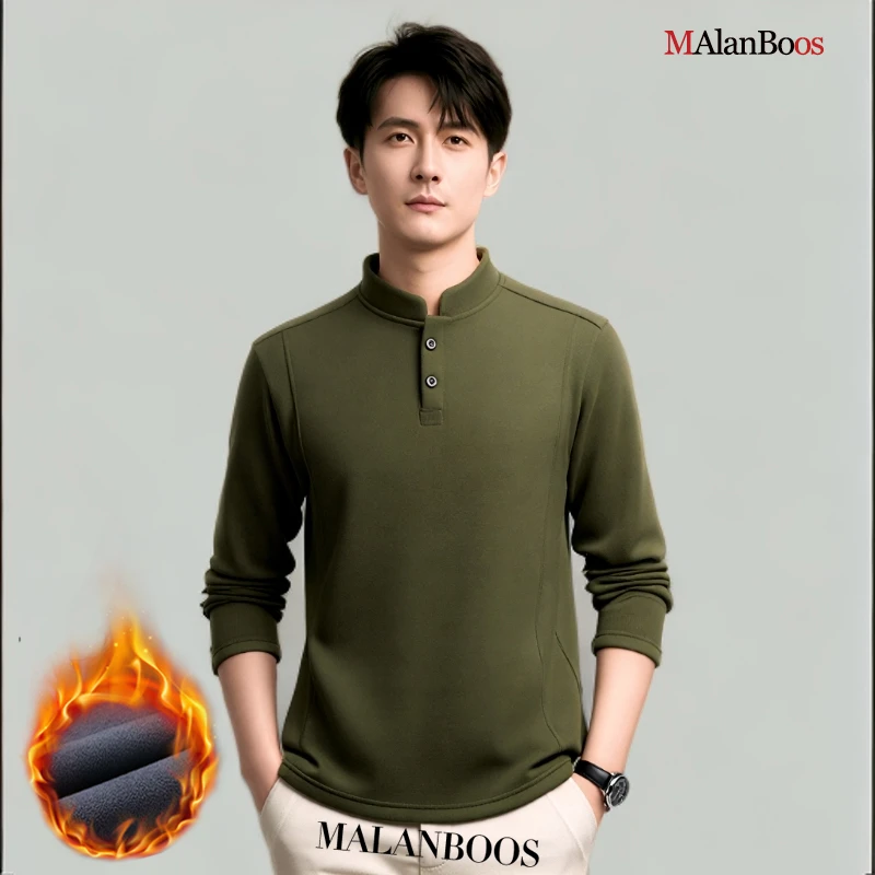 【加绒加厚】MAlanBoos立领韩版男士双面绒保暖长袖打底衫亨利领T恤