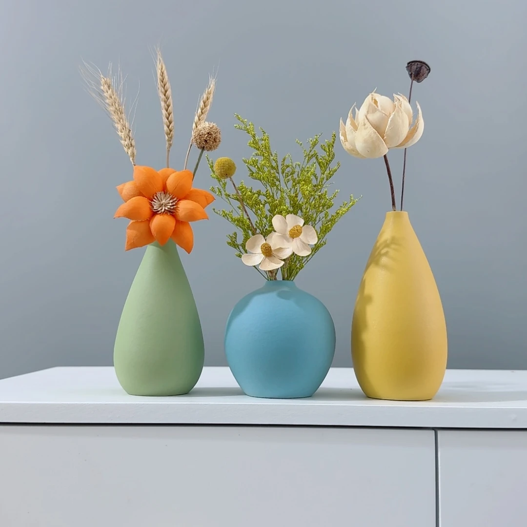 摆件陶瓷小花瓶摆件含干花总高约20-30cm