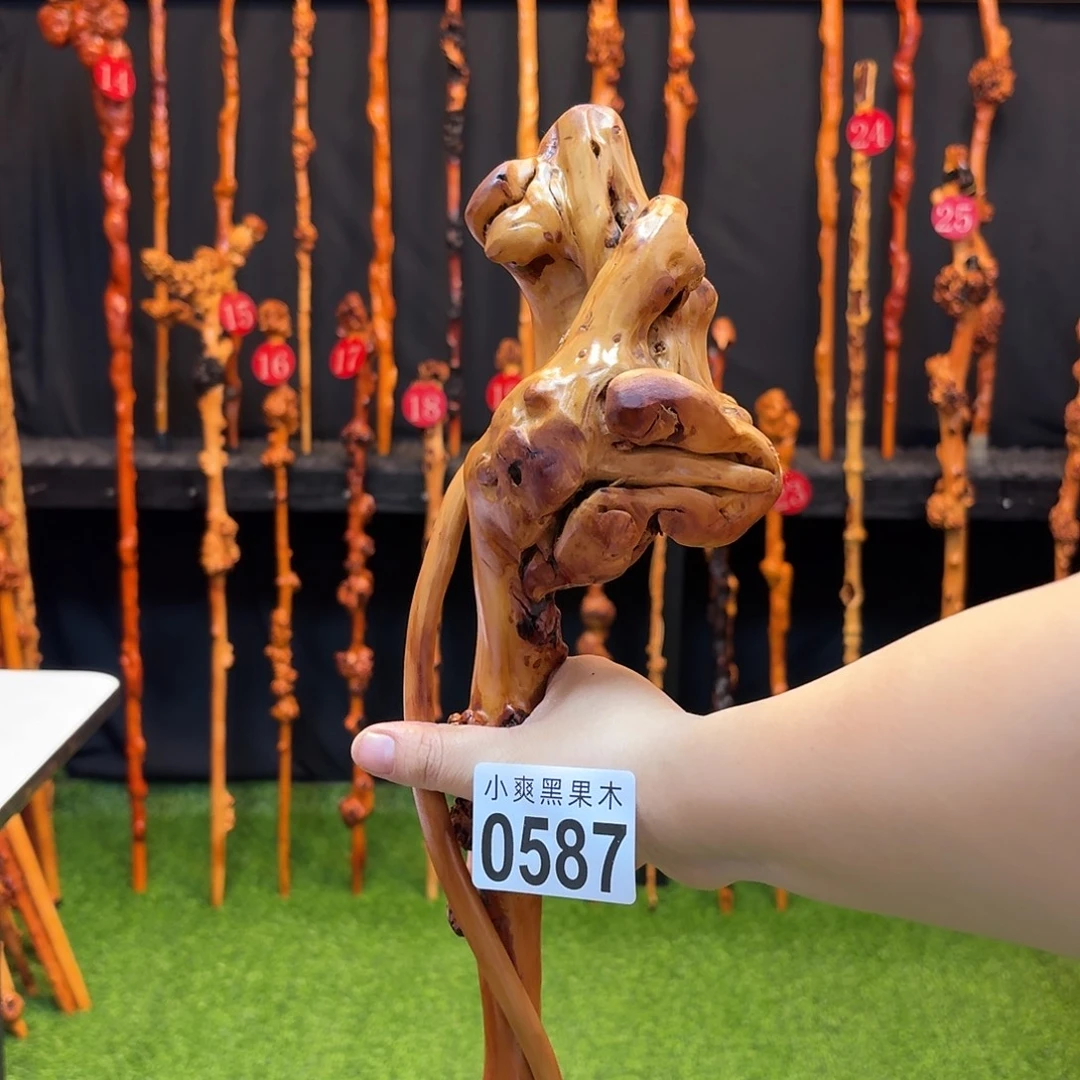 佛***居黑果木拐杖手把件587