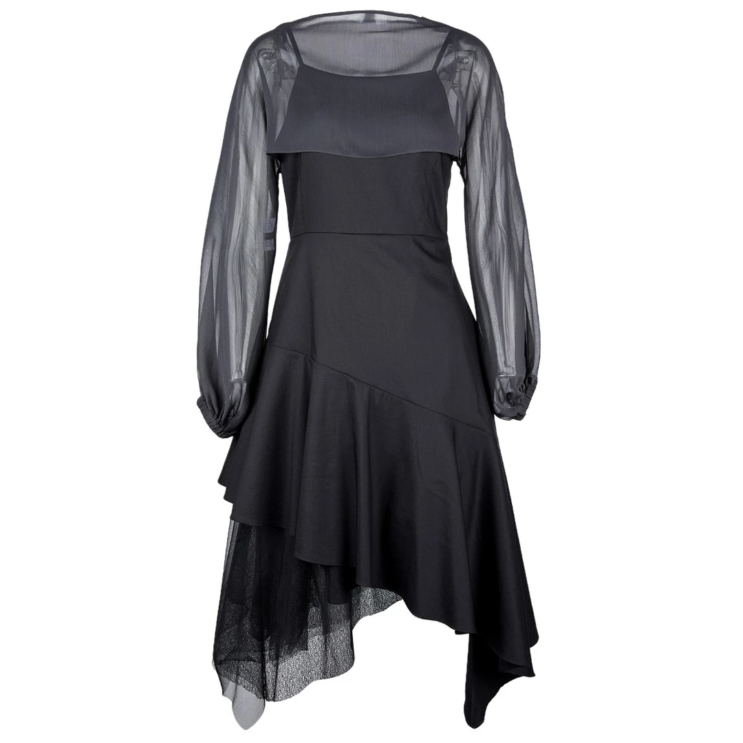 S·DEER圣迪奥女装夏季时尚气质网纱披肩显瘦吊带连衣裙S222Z1266