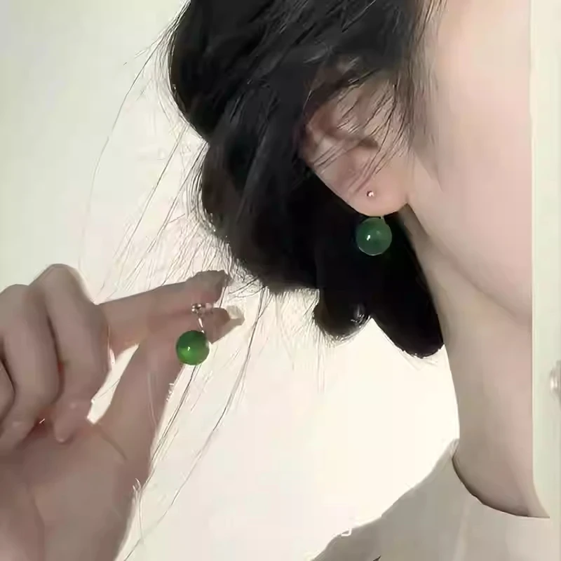合金耳饰 新中式国风天然绿耳坠女国风气质耳环文艺大气耳环