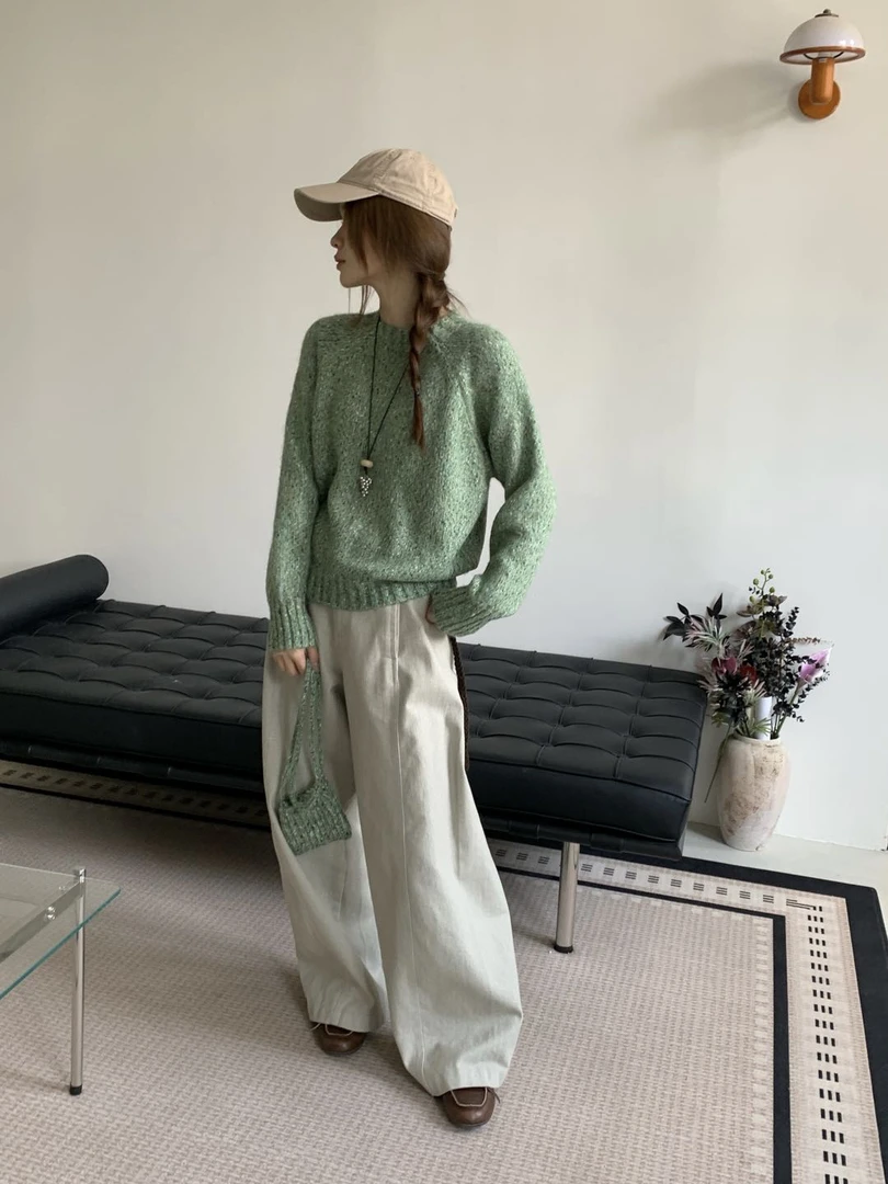 现25秋冬 ERUME 韩国东大门代购女 简约单排扣优雅圆领针织开衫