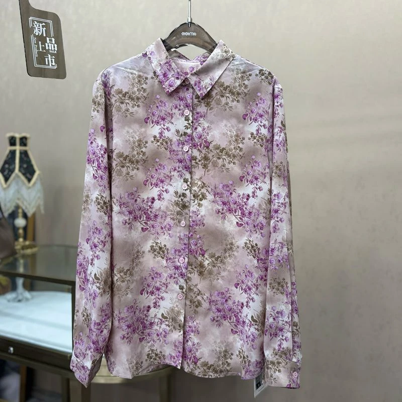 韩范时尚轻奢碎花长袖方领女衬衫气质减龄显瘦百搭印花女衬衣