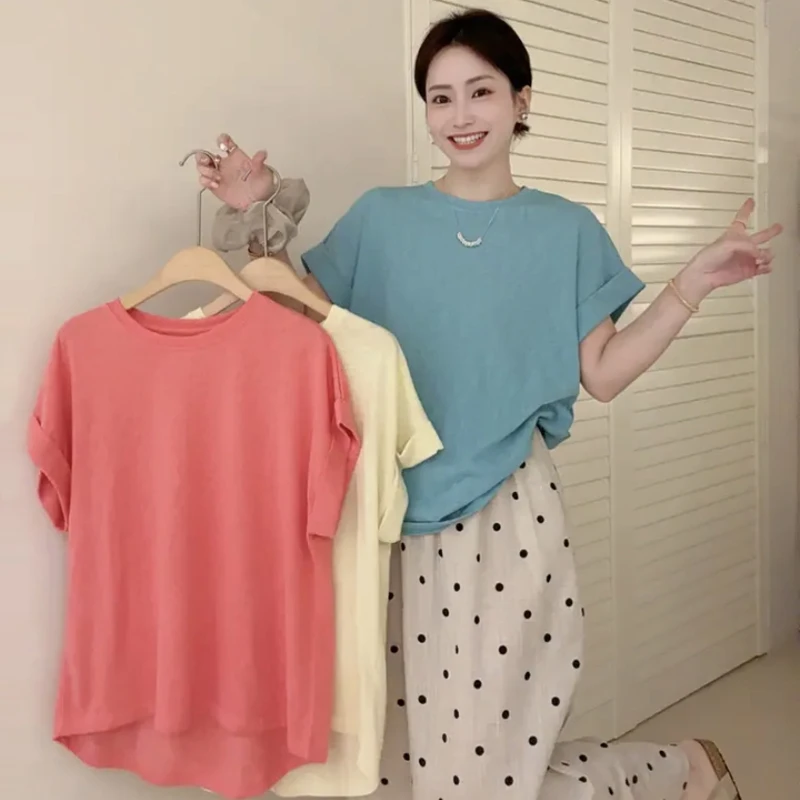 孕妇装套装夏季薄款显瘦韩系纯色百搭休闲短袖T恤+波点裙裤两件套