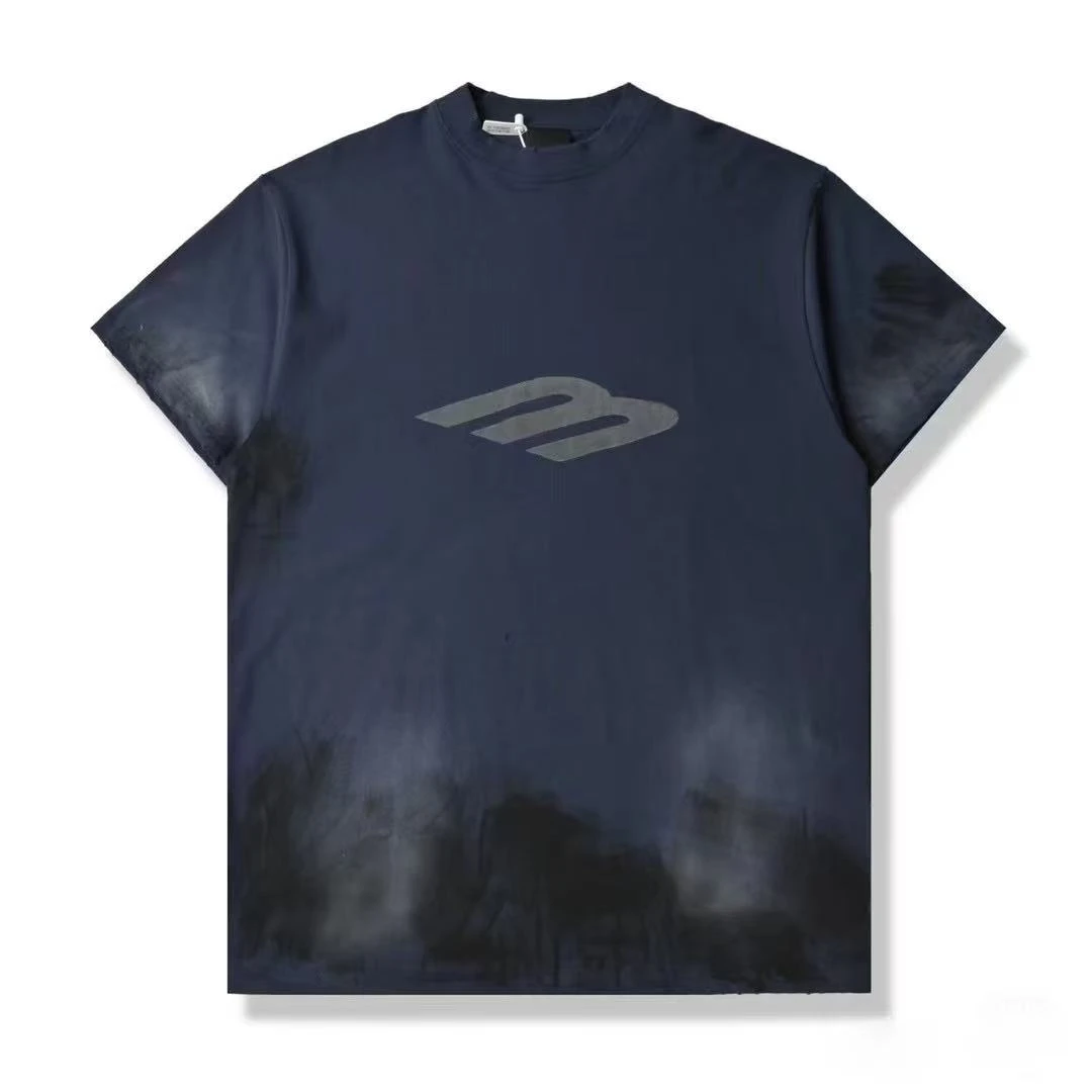 【bali】2025fw春夏款做旧水洗重磅字母手绘工艺小领口印花短袖T恤