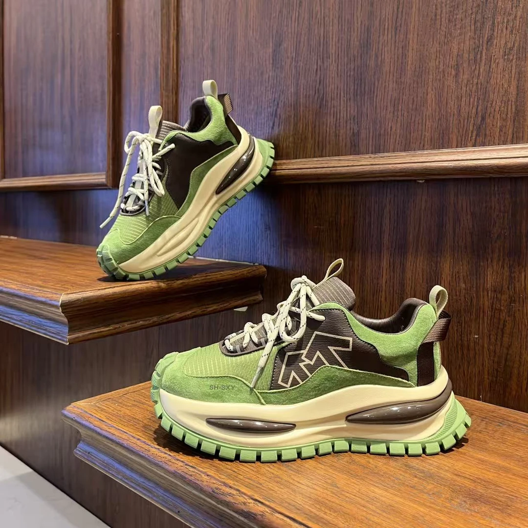 男鞋2025潮流厚底秋冬季时尚百搭休闲老爹鞋低帮系带巴恩风潮男鞋
