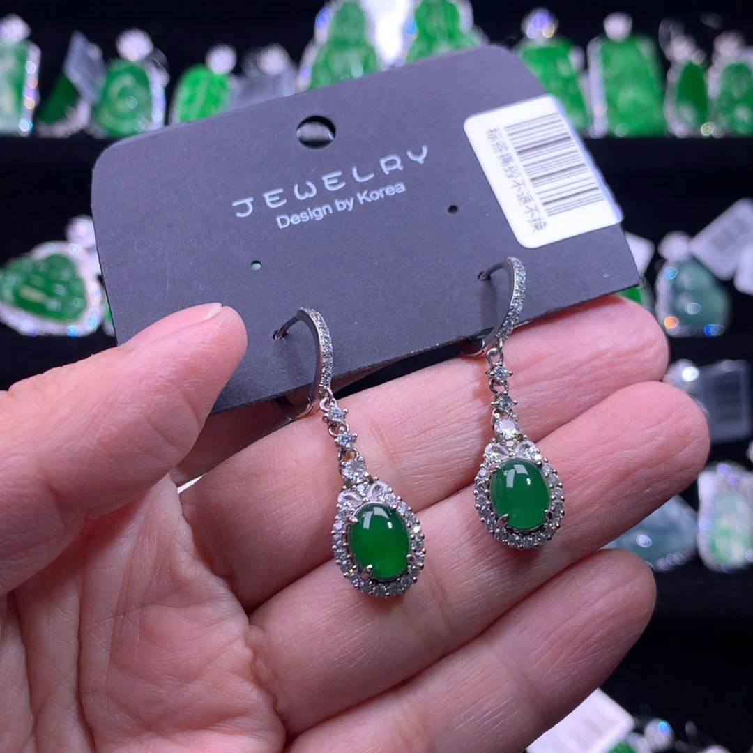【闪购商品】银S925镶嵌翡翠耳饰