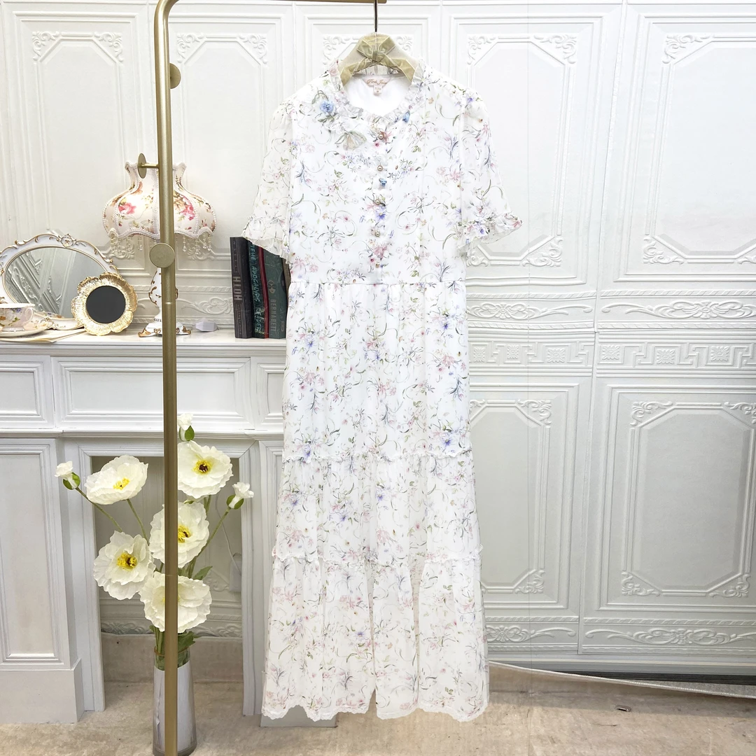 夏季桑蚕丝收腰蛋糕裙夏季仙气连衣裙ANS5721