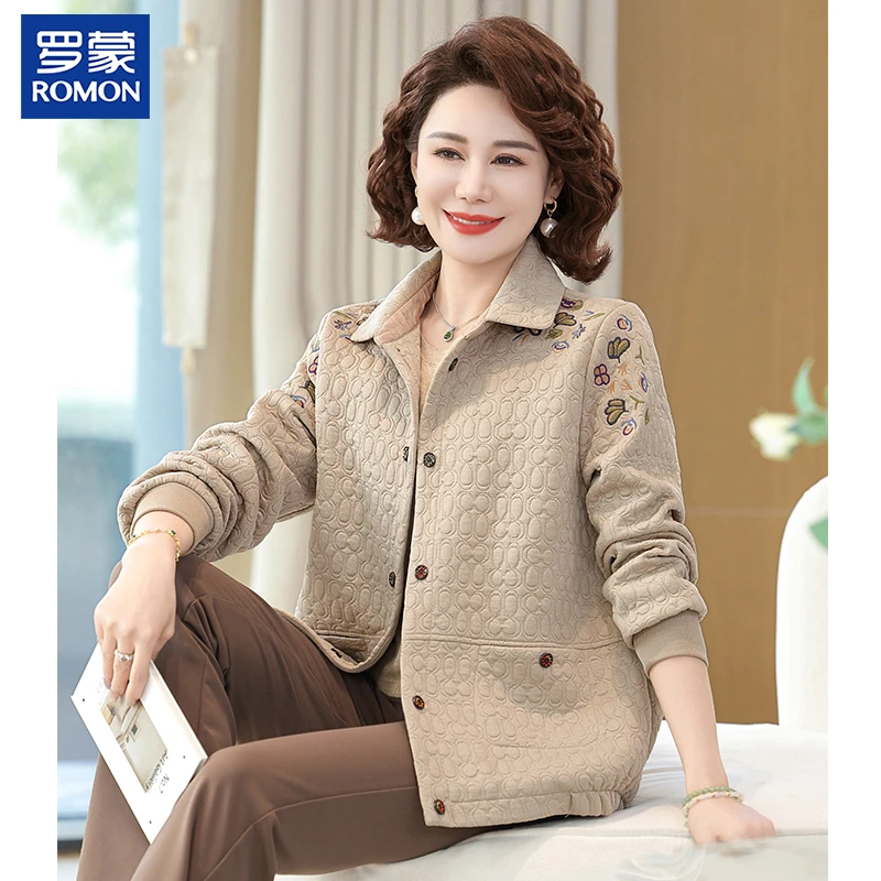 罗蒙妈妈装春季休闲外套2025新款中老年时尚开衫中老年女宽松上衣