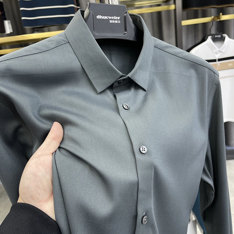 in cotton sea高档纯色长袖衬衫男春秋新款抗皱商务休闲潮流上衣