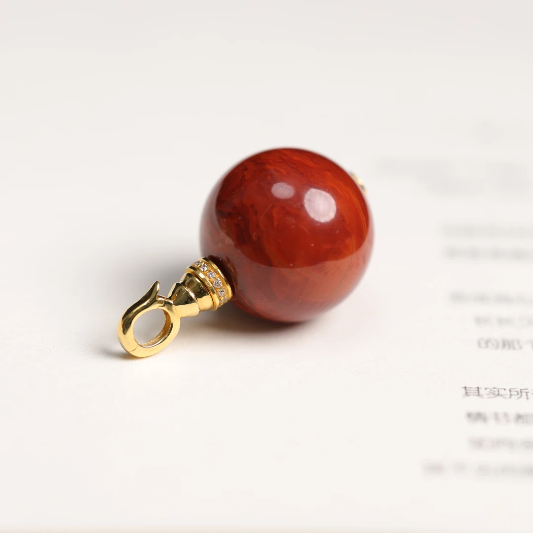 光明 | 严选精品天然原矿南红火焰纹单珠吊坠